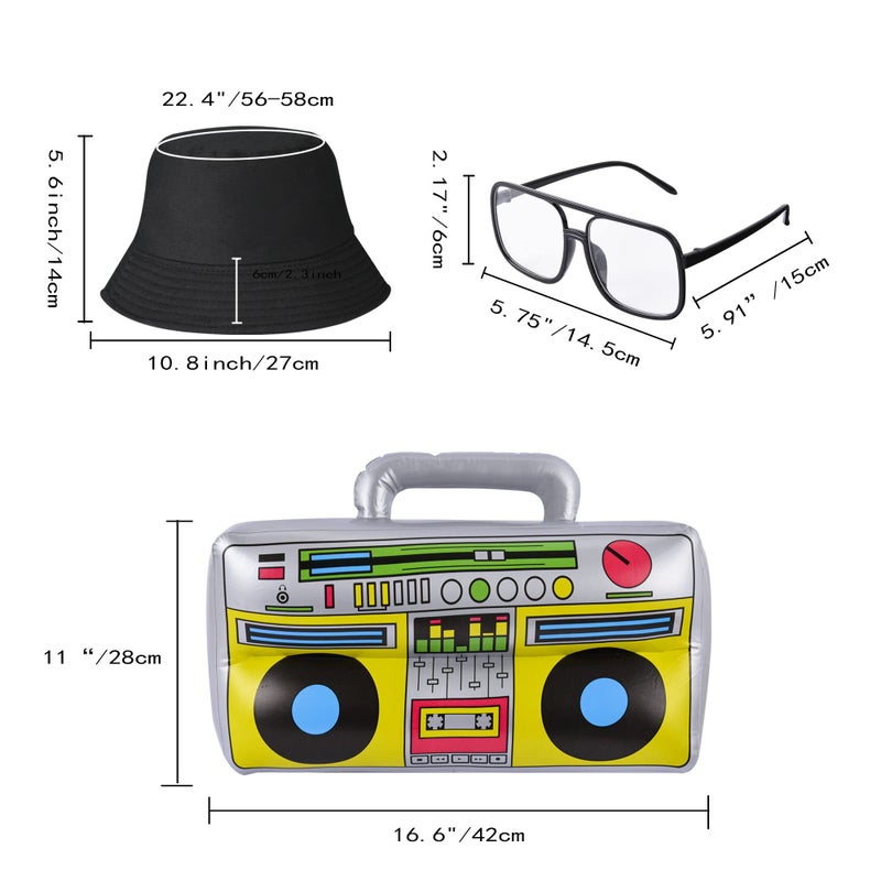 YAROMO Hip Hop Costume Kit, 12 PCS 80s/ 90s Rapper Accessories, Sunglasses Bucket Hat Boom Box Rapper Chain Bracelet and Ring with Dollar Sign Pendant - Image 2